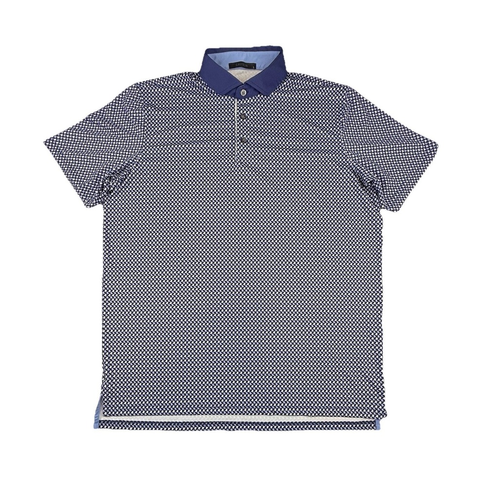Greyson Wolf Whisperer Performance Golf Polo Blue White Mens Large Short Sleeve